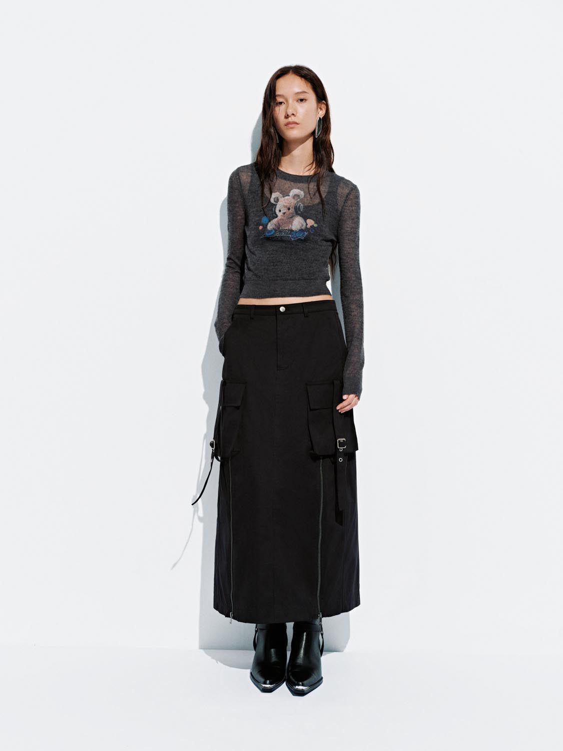 Pockets Cargo Straight Midi Skirts
