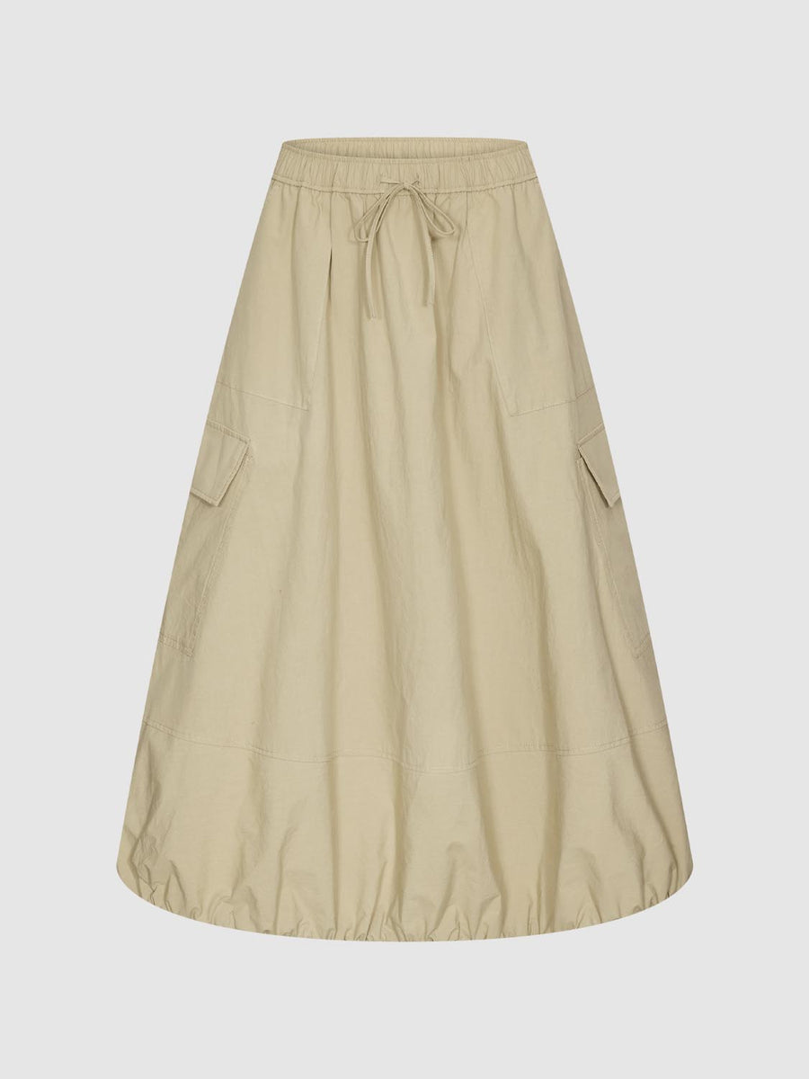 Drawstring Pull On Balloon Hem Loose-Fit A-Line Midi Cargo Skirts ...