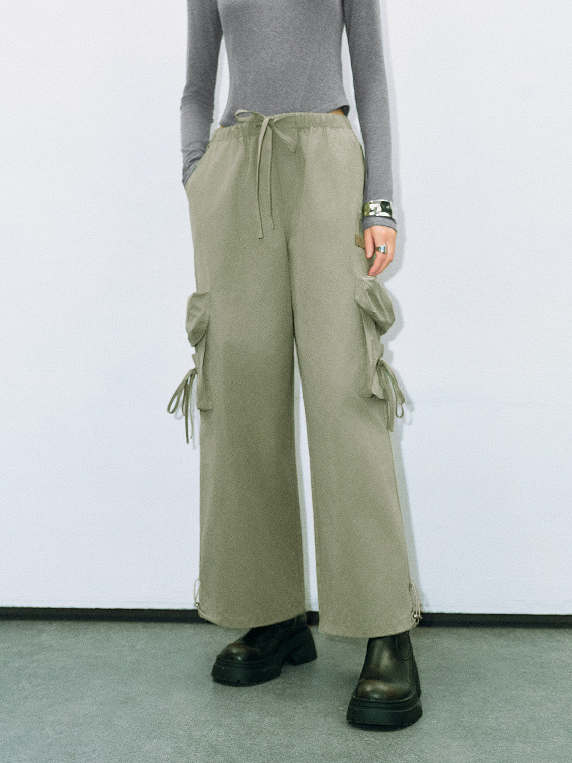 Drawstring Waist Wide-Leg Pants