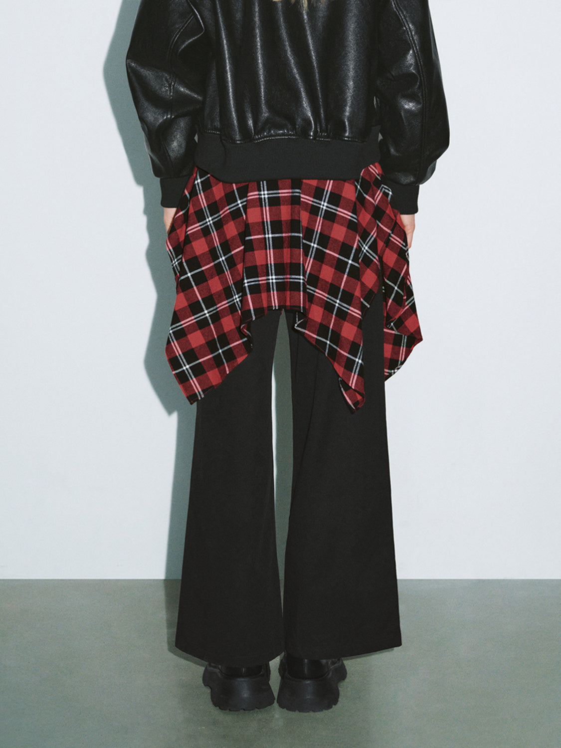 2 In 1 Plaid Wide-Leg Pants