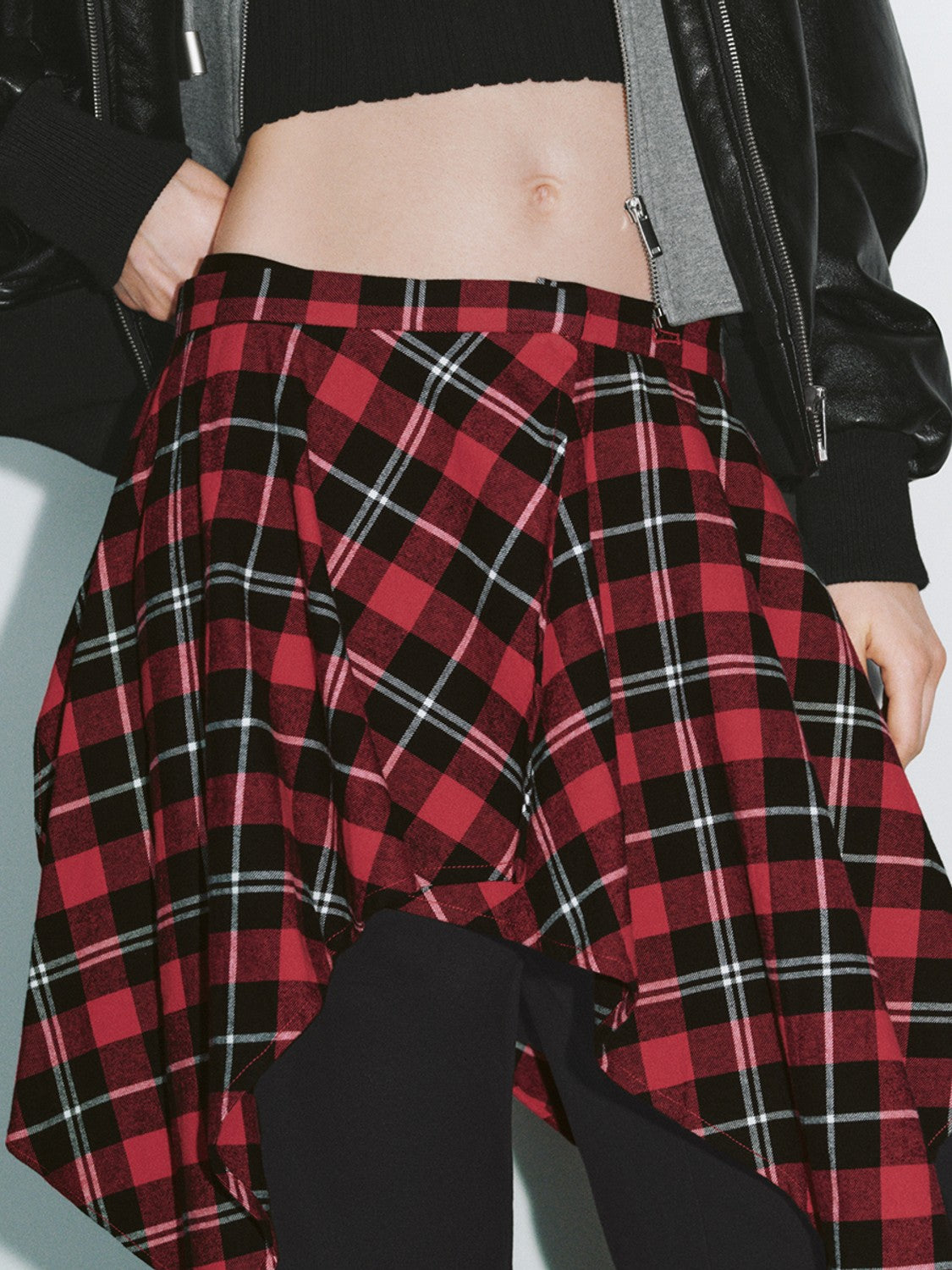 2 In 1 Plaid Wide-Leg Pants