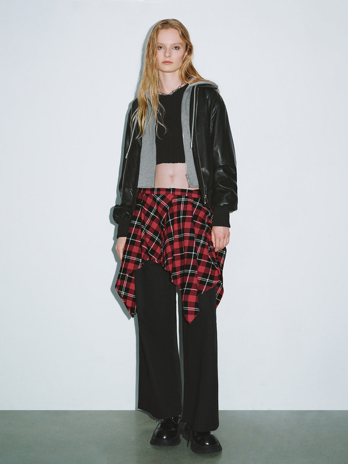 2 In 1 Plaid Wide-Leg Pants