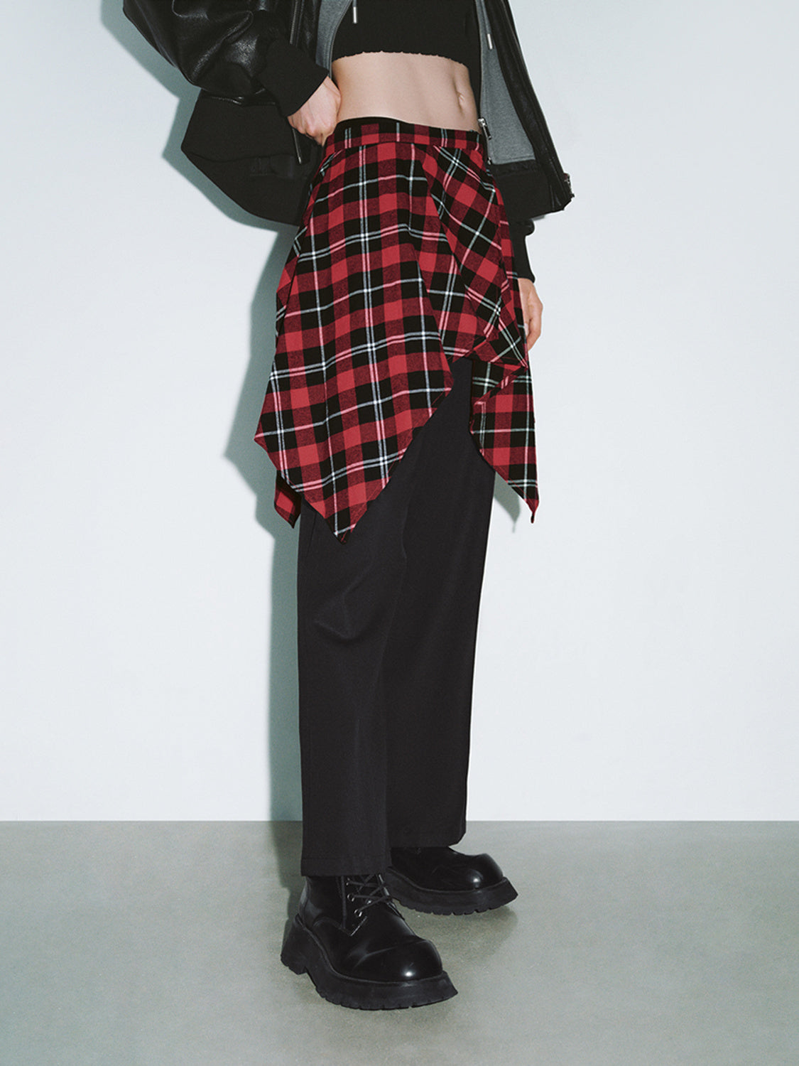 2 In 1 Plaid Wide-Leg Pants
