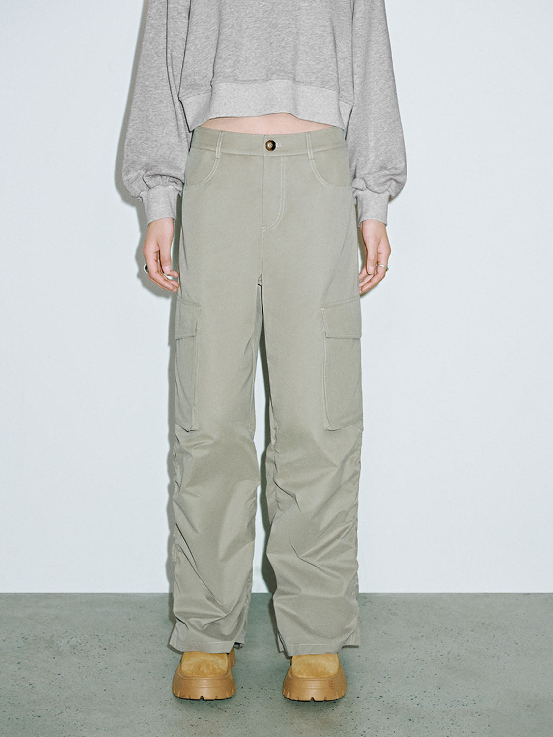 Ruched Wide-Leg Pants