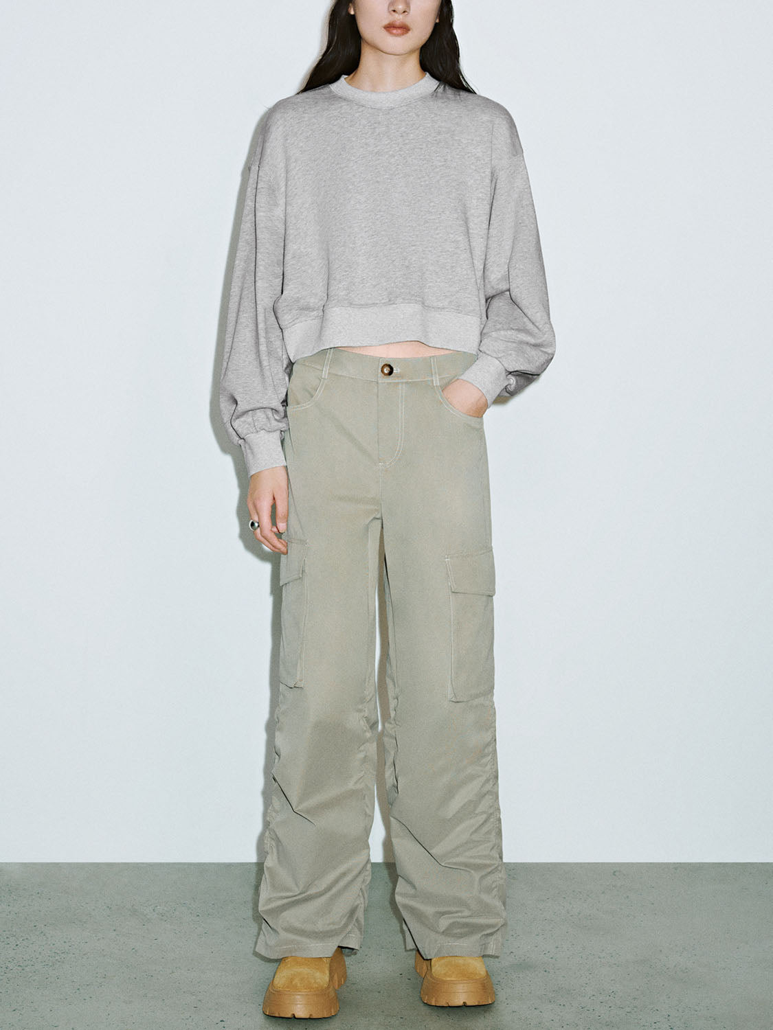 Ruched Wide-Leg Pants