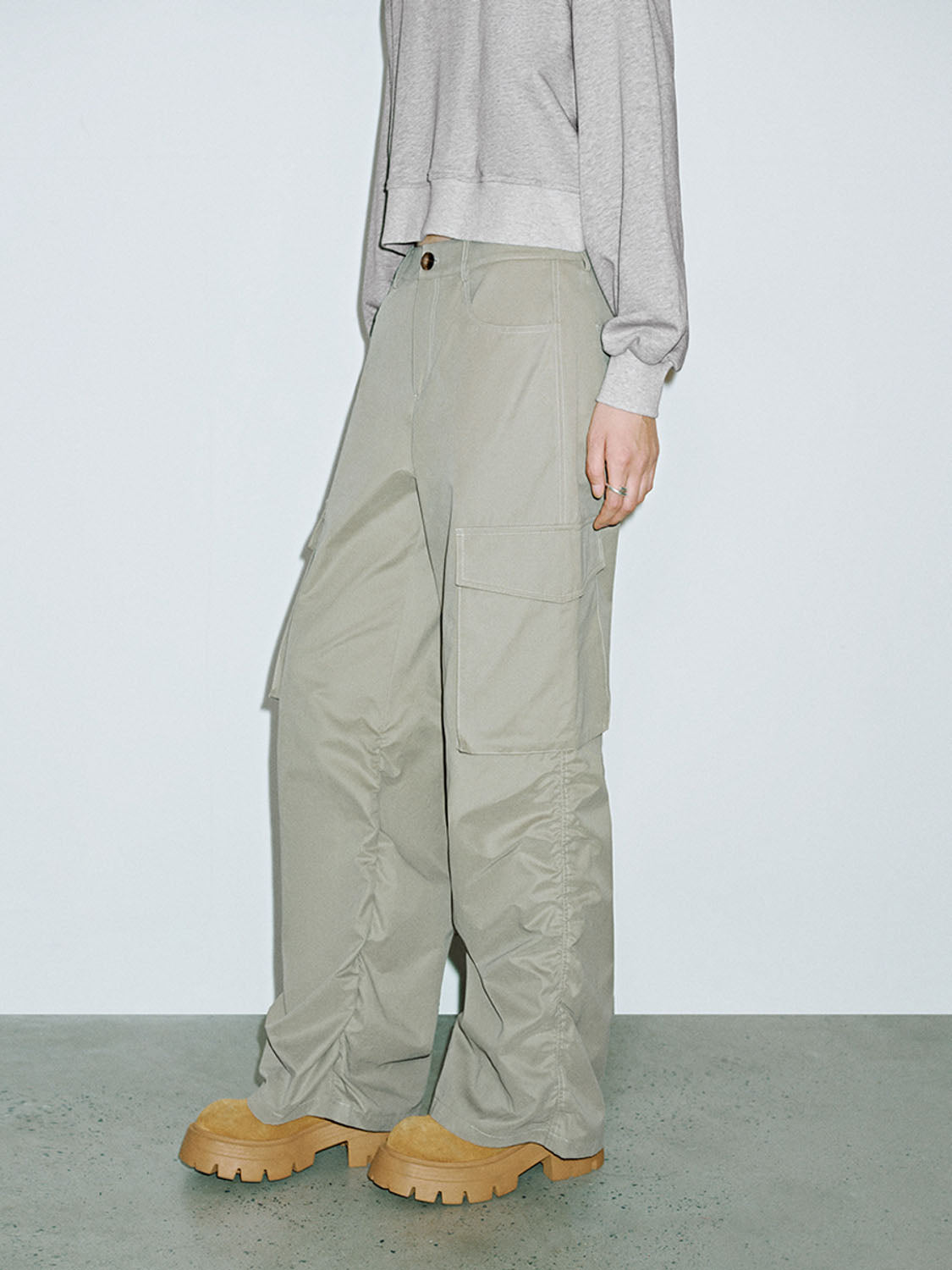 Ruched Wide-Leg Pants