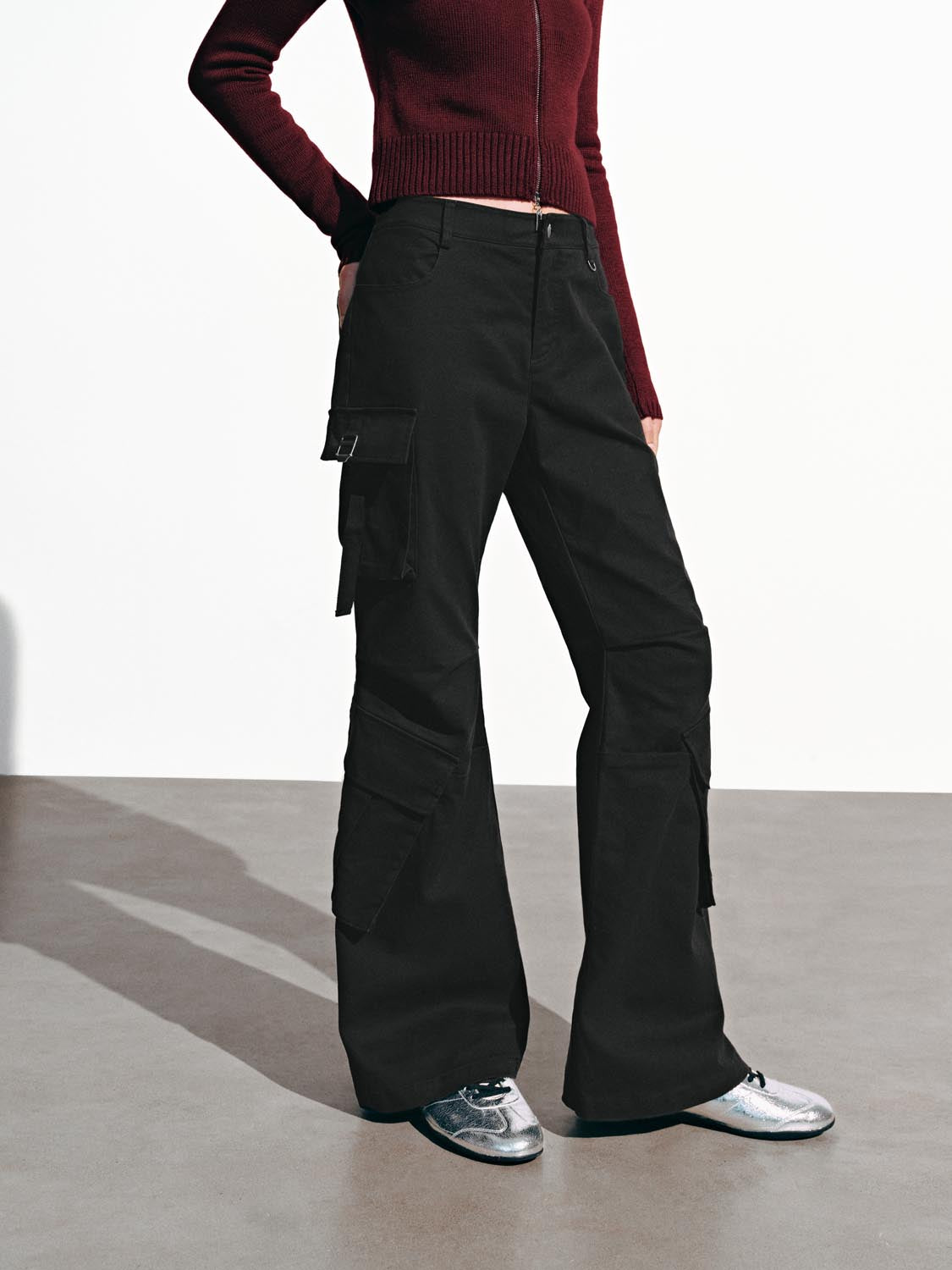Tiered Cargo Flare Pants