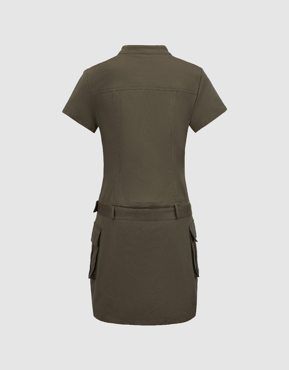 Zipper Front Straight Dress With Belt