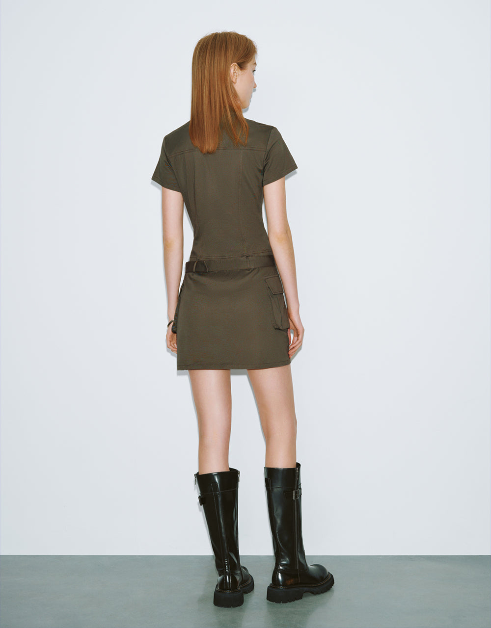 Zipper Front Straight Dress With Belt