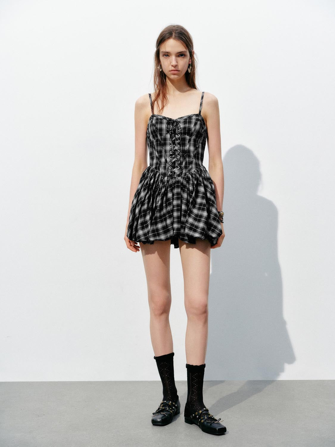 Camisole Plaid A-Line Mini Dresses