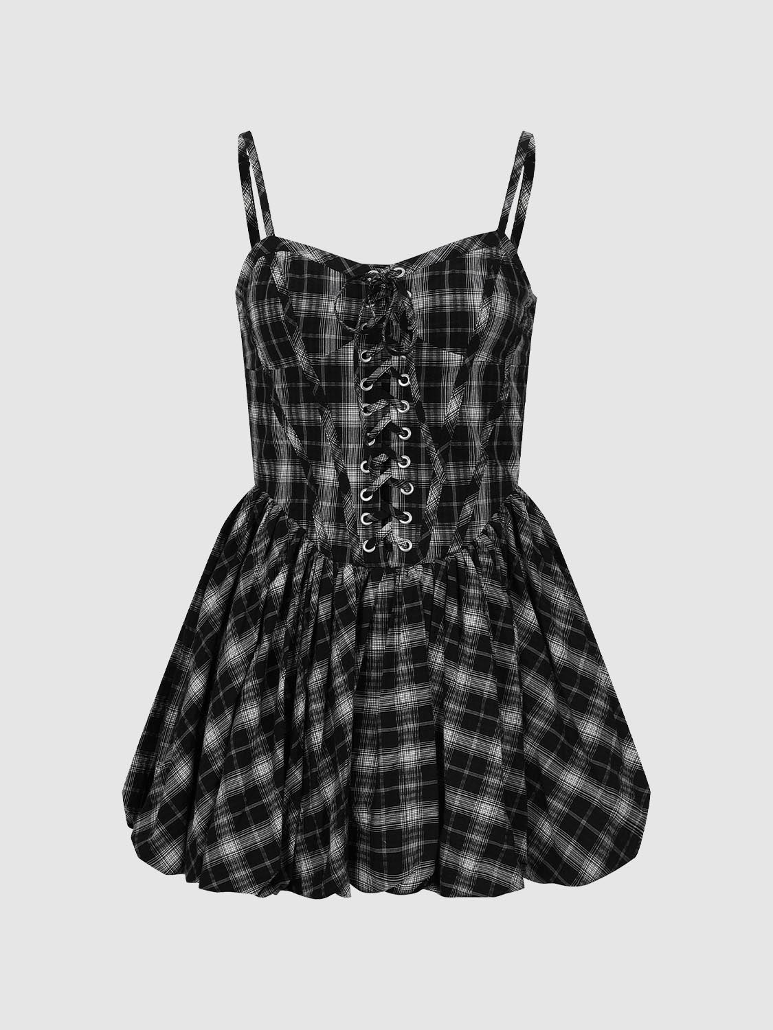 Camisole Plaid A-Line Mini Dresses