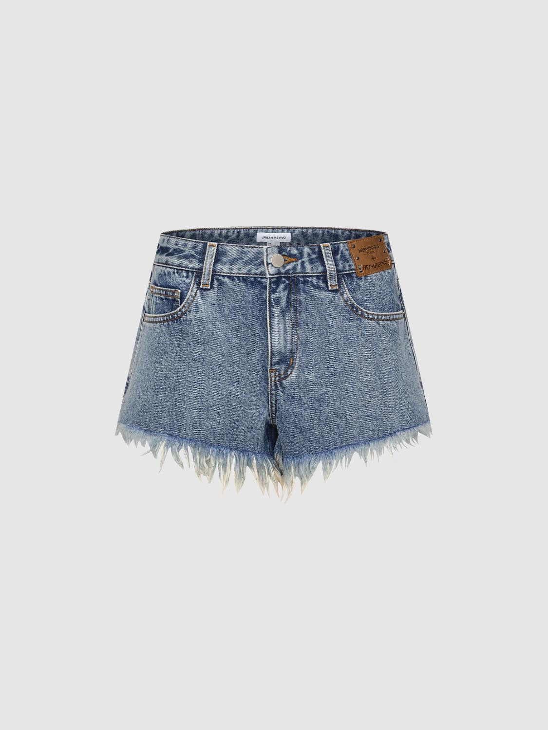 Raw Hem Label Denim Shorts