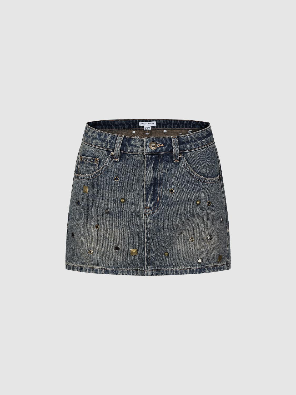 Embellished Denim Mini Skirts