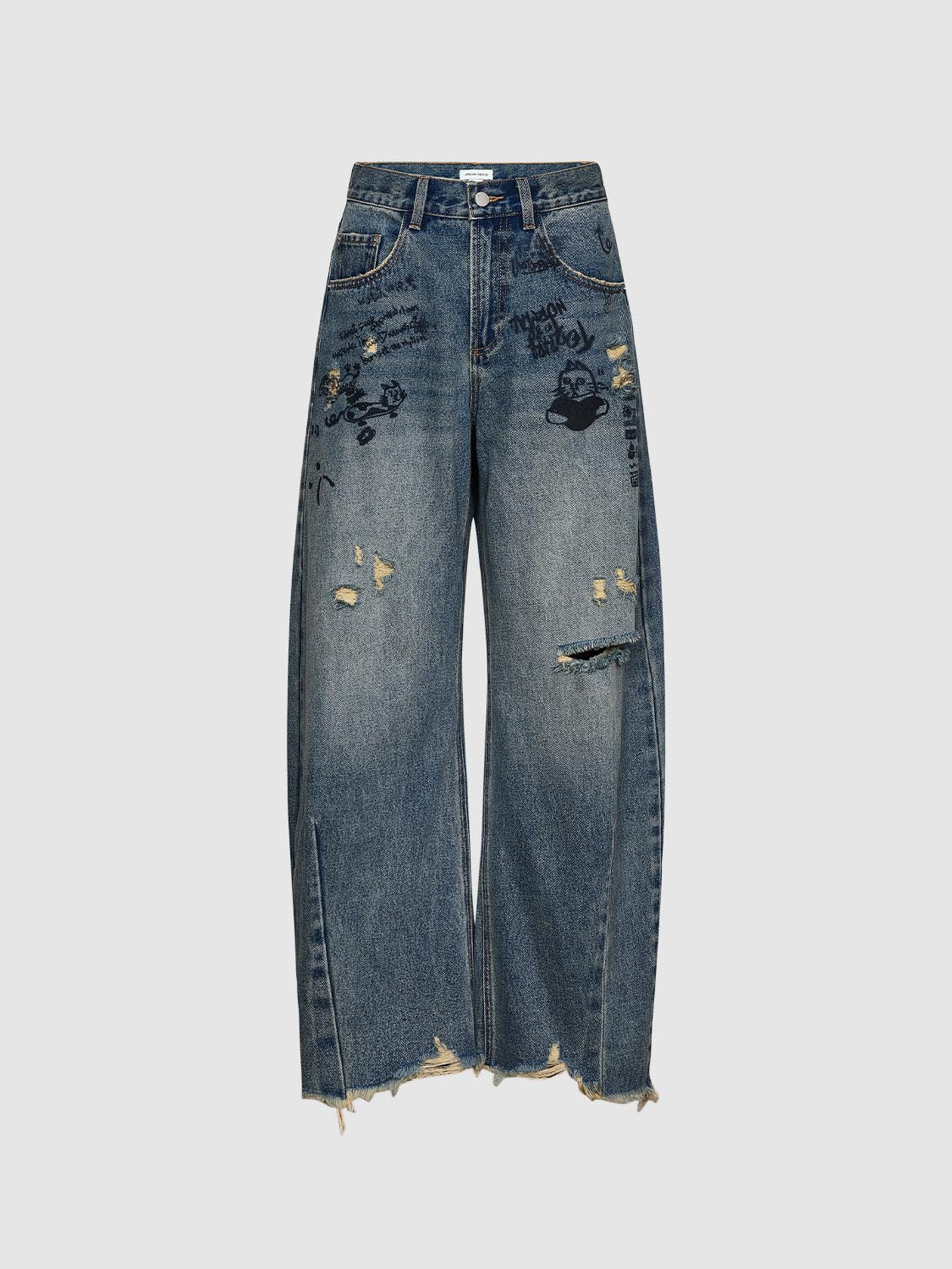 Ripped Loose Barrel Jeans