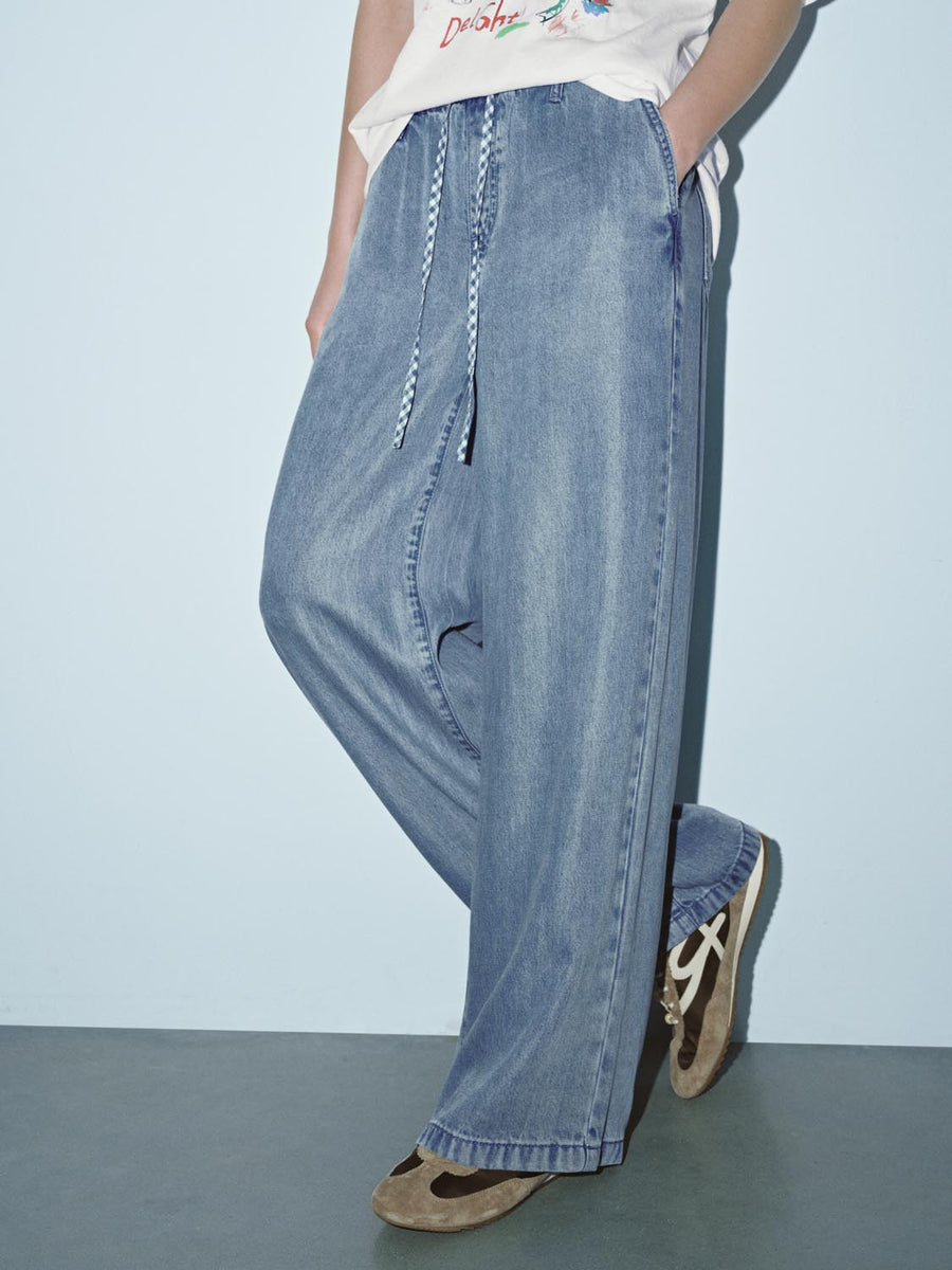 Drawstring Pull On Wide Leg Jeans – URBAN REVIVO Thailand