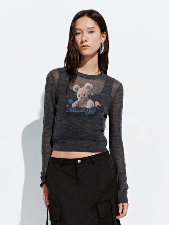 Graphic Long Sleeve Knitted T-Shirts