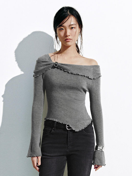 Asymmetric Long Sleeve Knitted T-Shirts