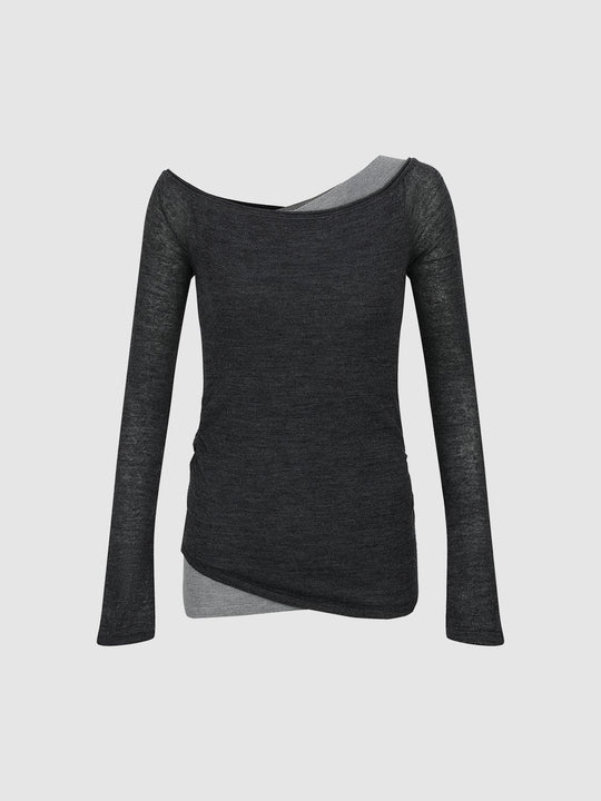 2 In 1 Contrast Long Sleeve Knitted T-Shirts
