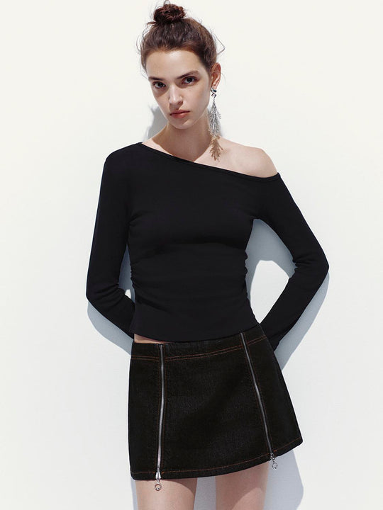 One Shoulder Ruched Long Sleeve T-Shirts