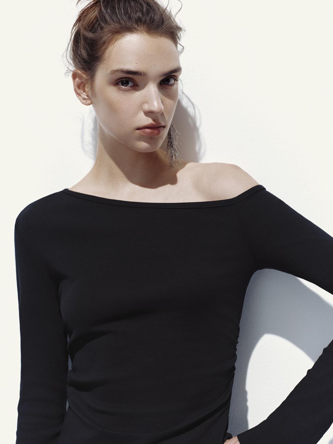 One Shoulder Ruched Long Sleeve T-Shirts