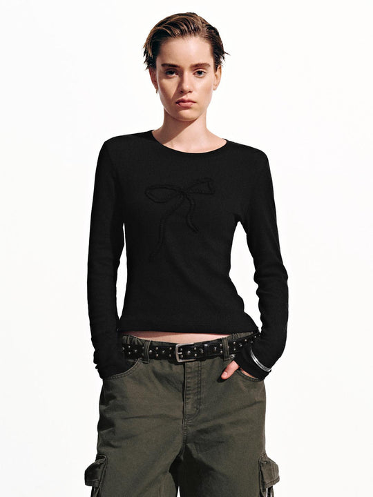 Flare Sleeve Bow Print T-Shirts