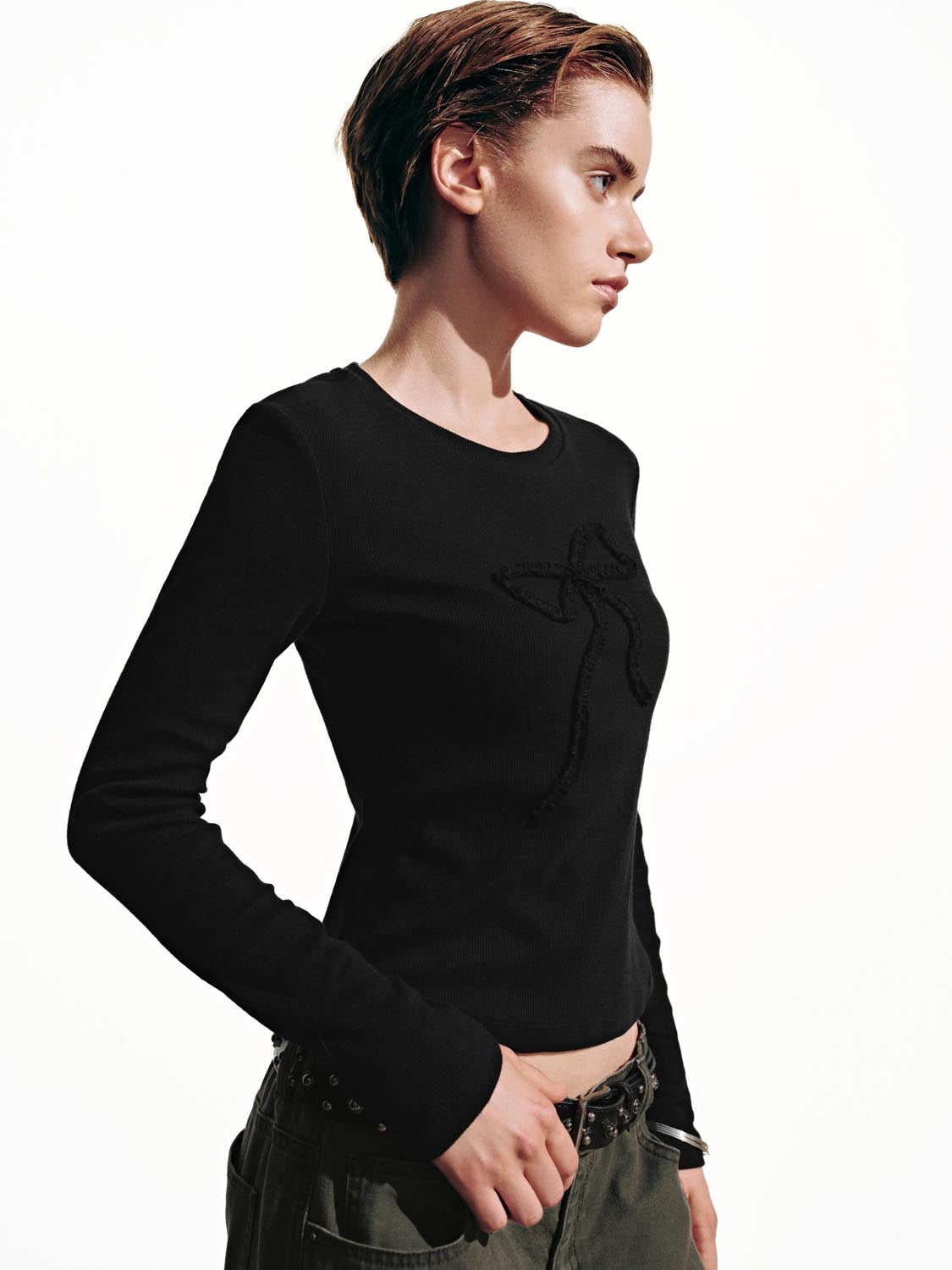 Flare Sleeve Bow Print T-Shirts