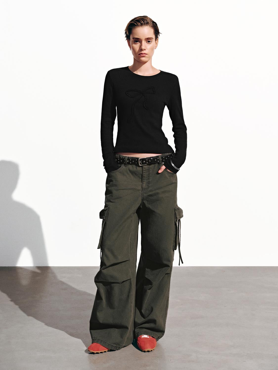 Flare Sleeve Bow Print T-Shirts