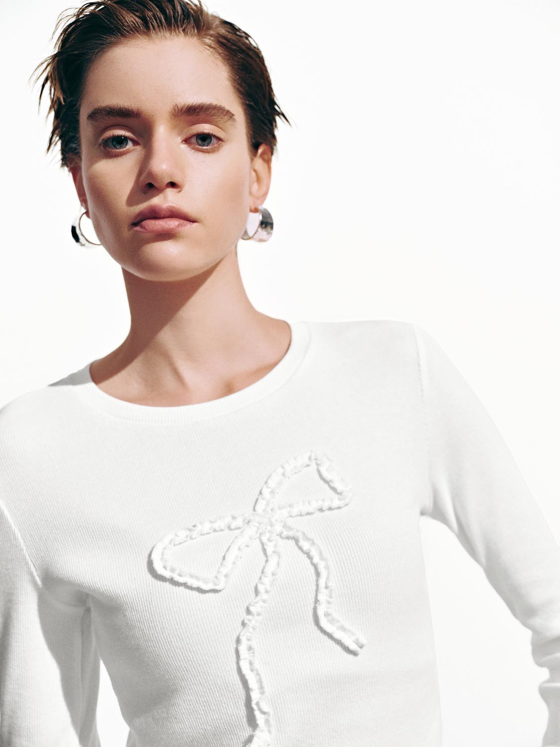 Flare Sleeve Bow Print T-Shirts