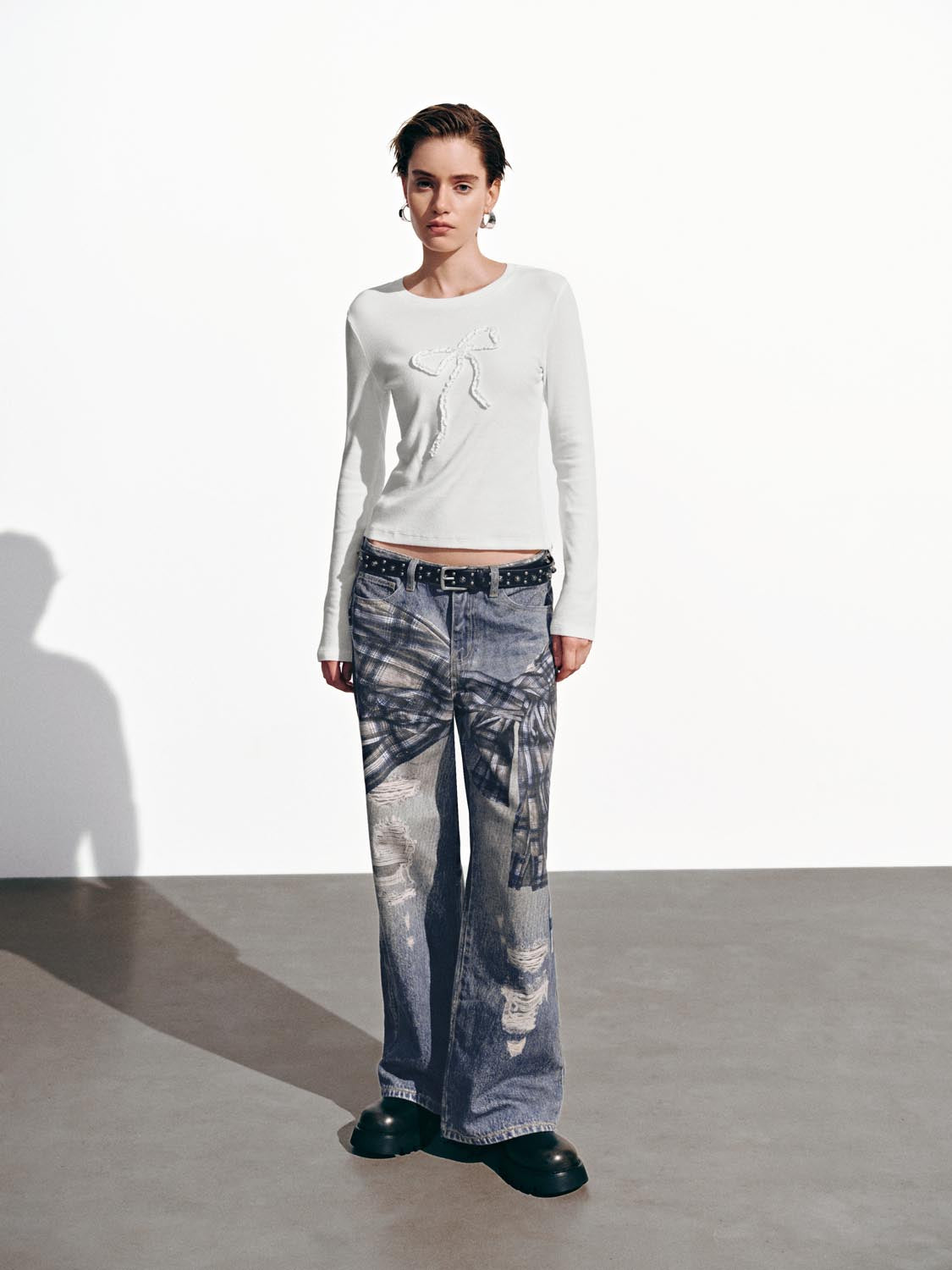 Flare Sleeve Bow Print T-Shirts