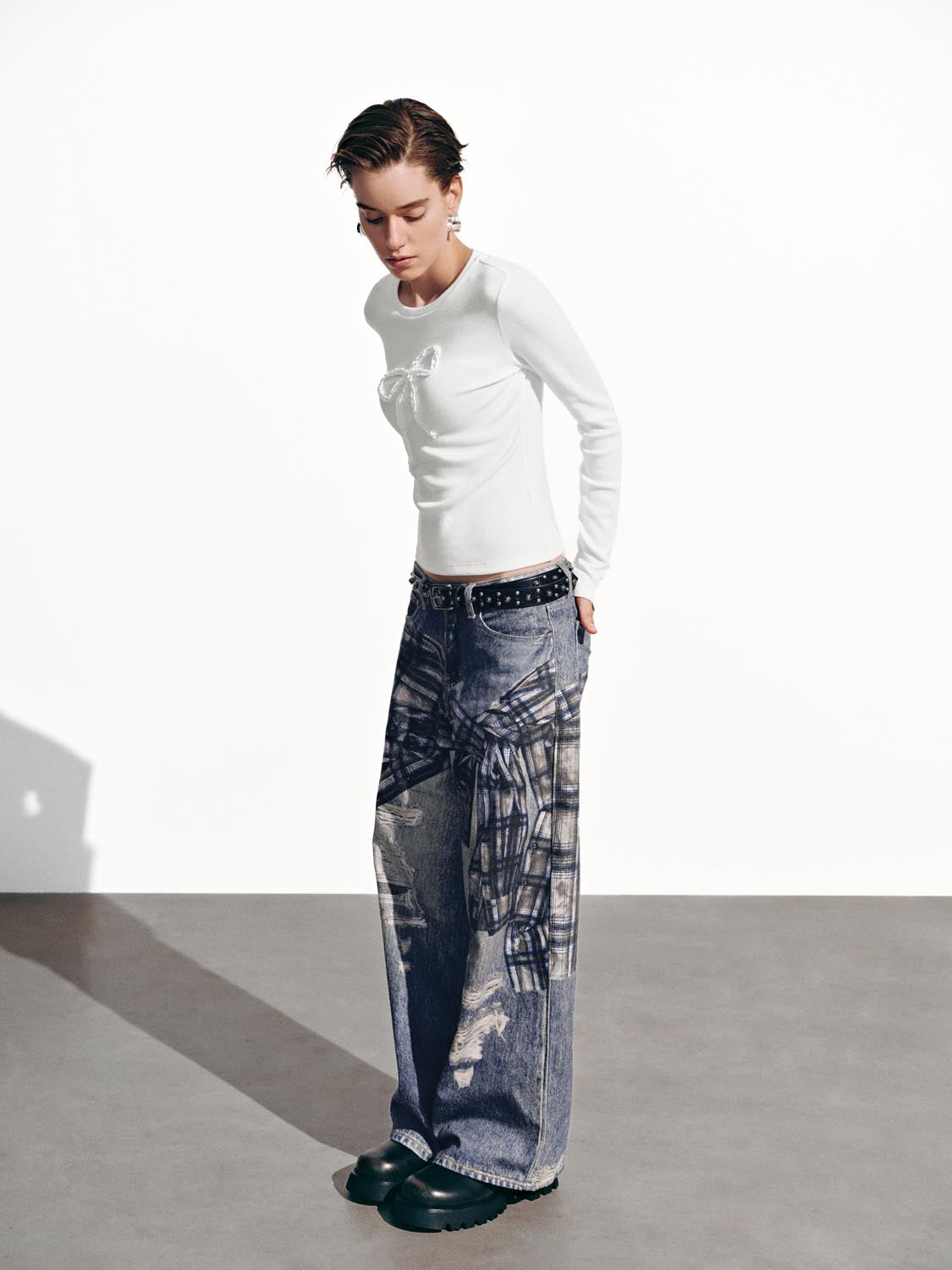 Flare Sleeve Bow Print T-Shirts