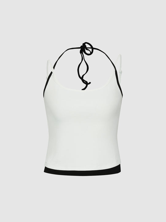 2 In 1 Contrast Tie Detail Strappy Tank Tops