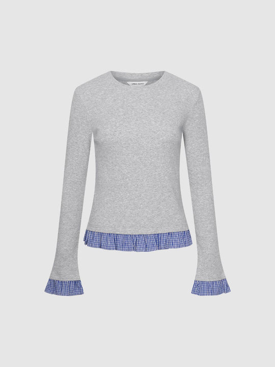 2 In 1 Contrast Frill Trim Long Sleeve T-Shirts