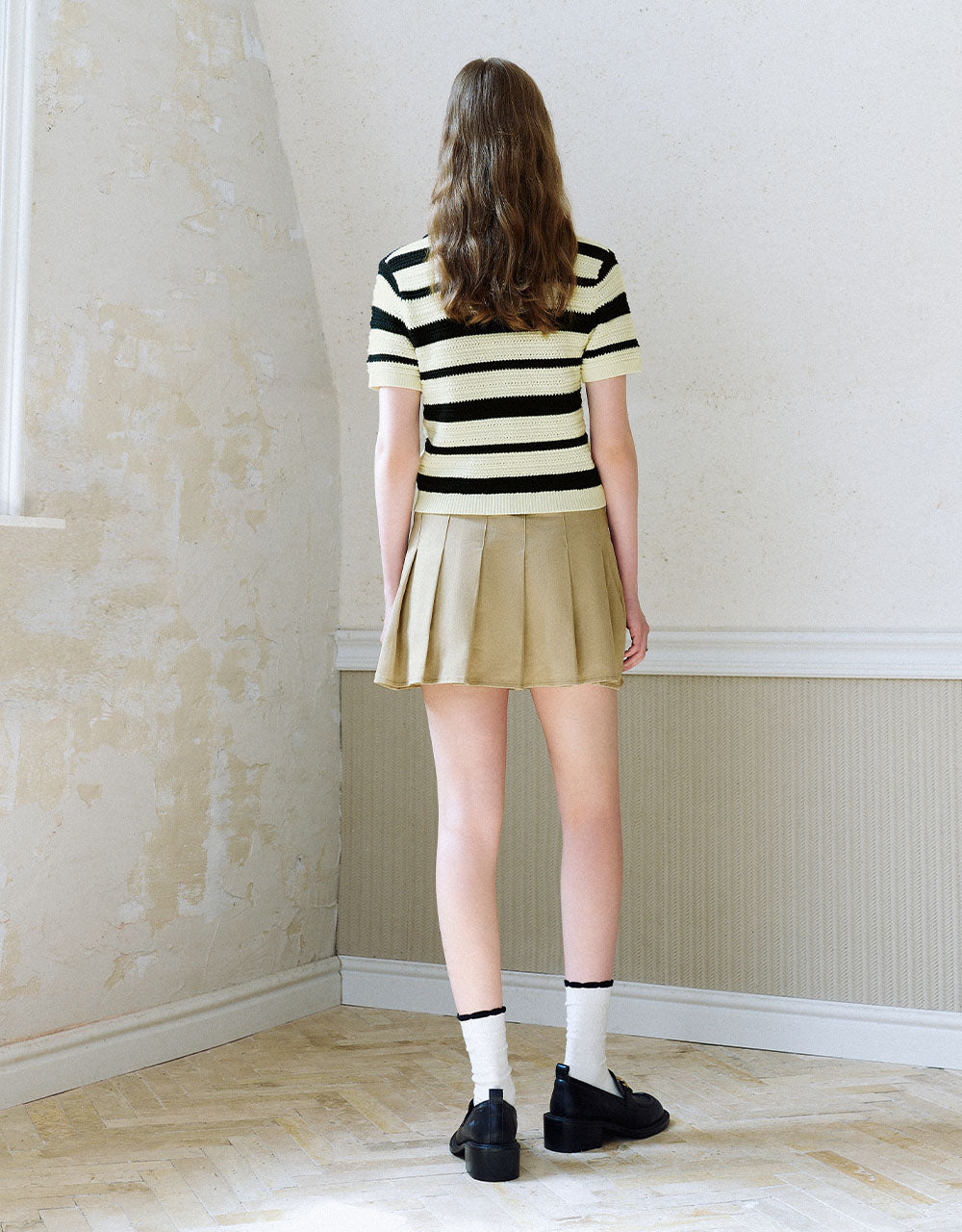 Pleated Mini A-Line Skirt