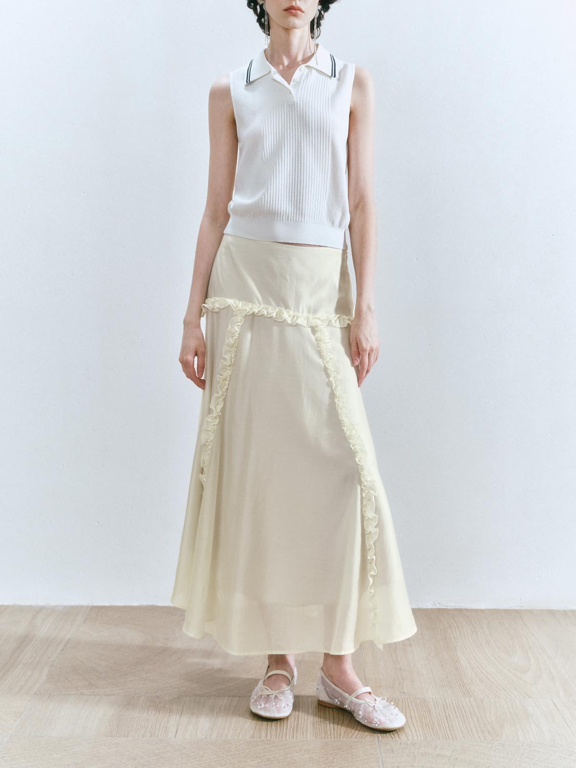 Slip Ruffle Maxi Skirts