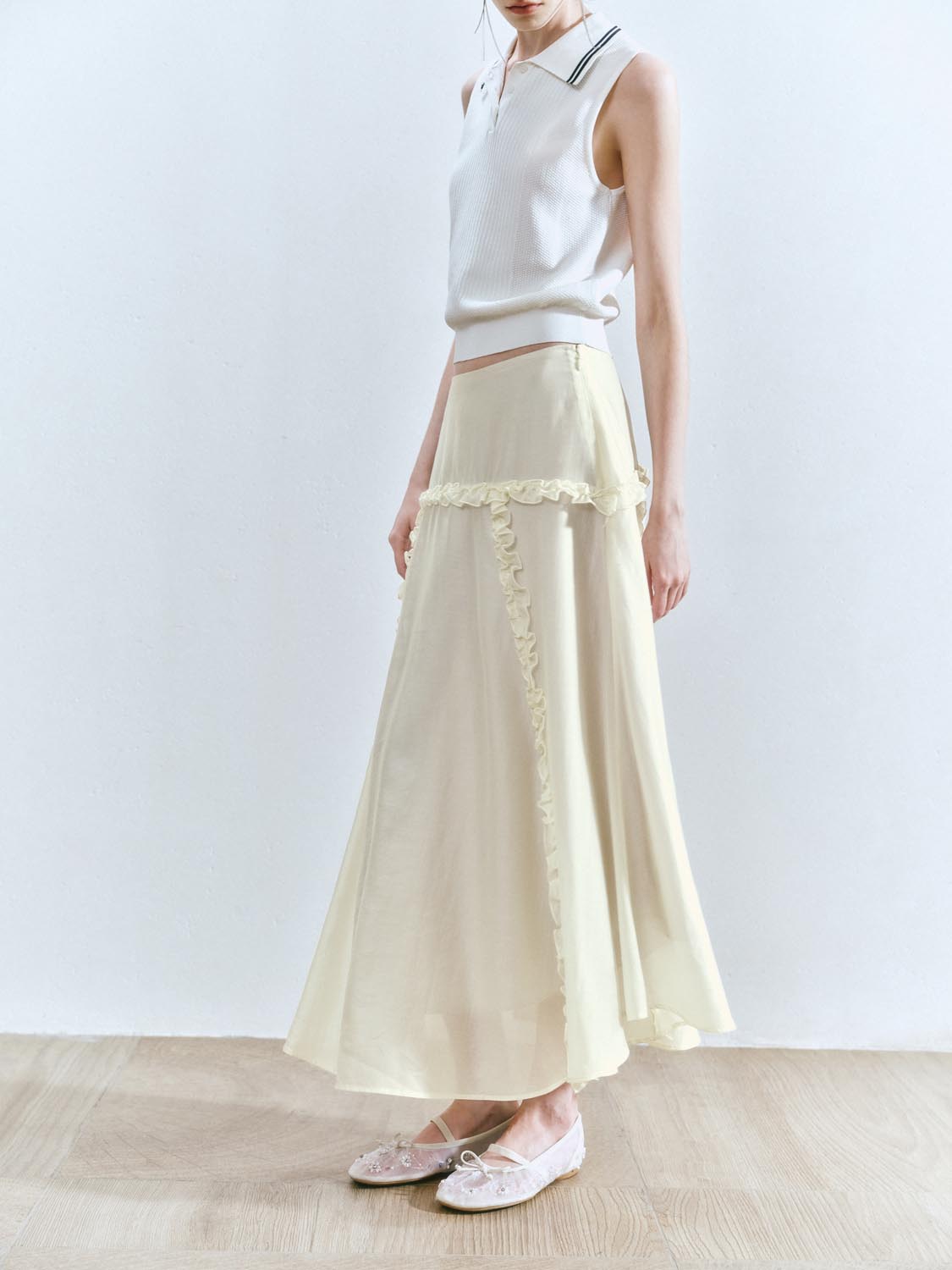 Slip Ruffle Maxi Skirts