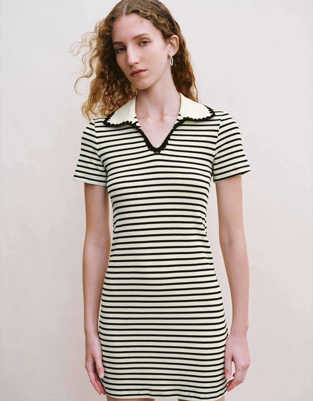 Striped Lapel A-Line Dress