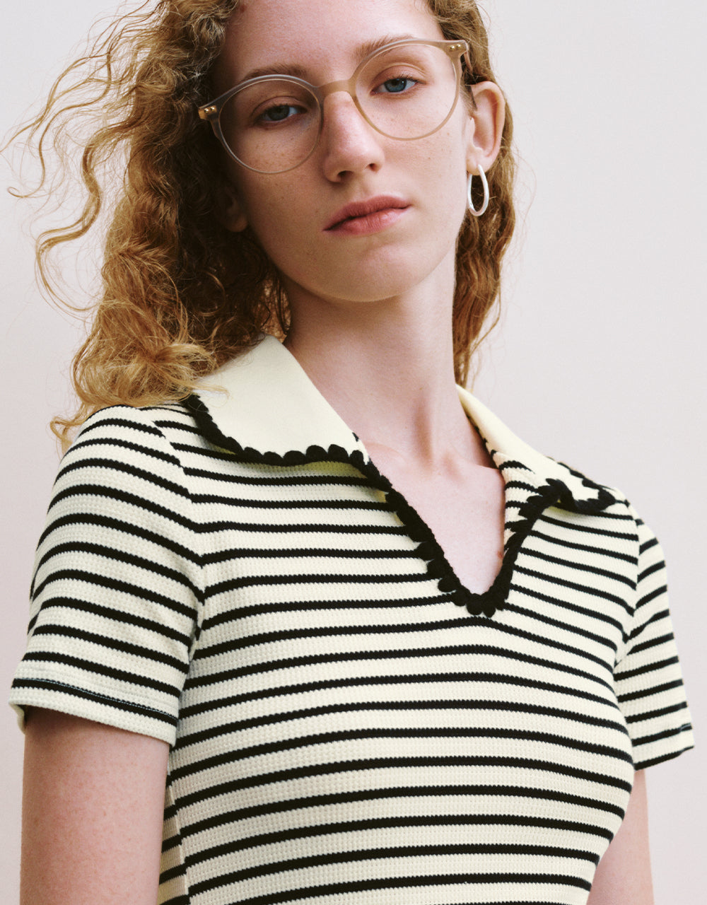 Striped Lapel A-Line Dress