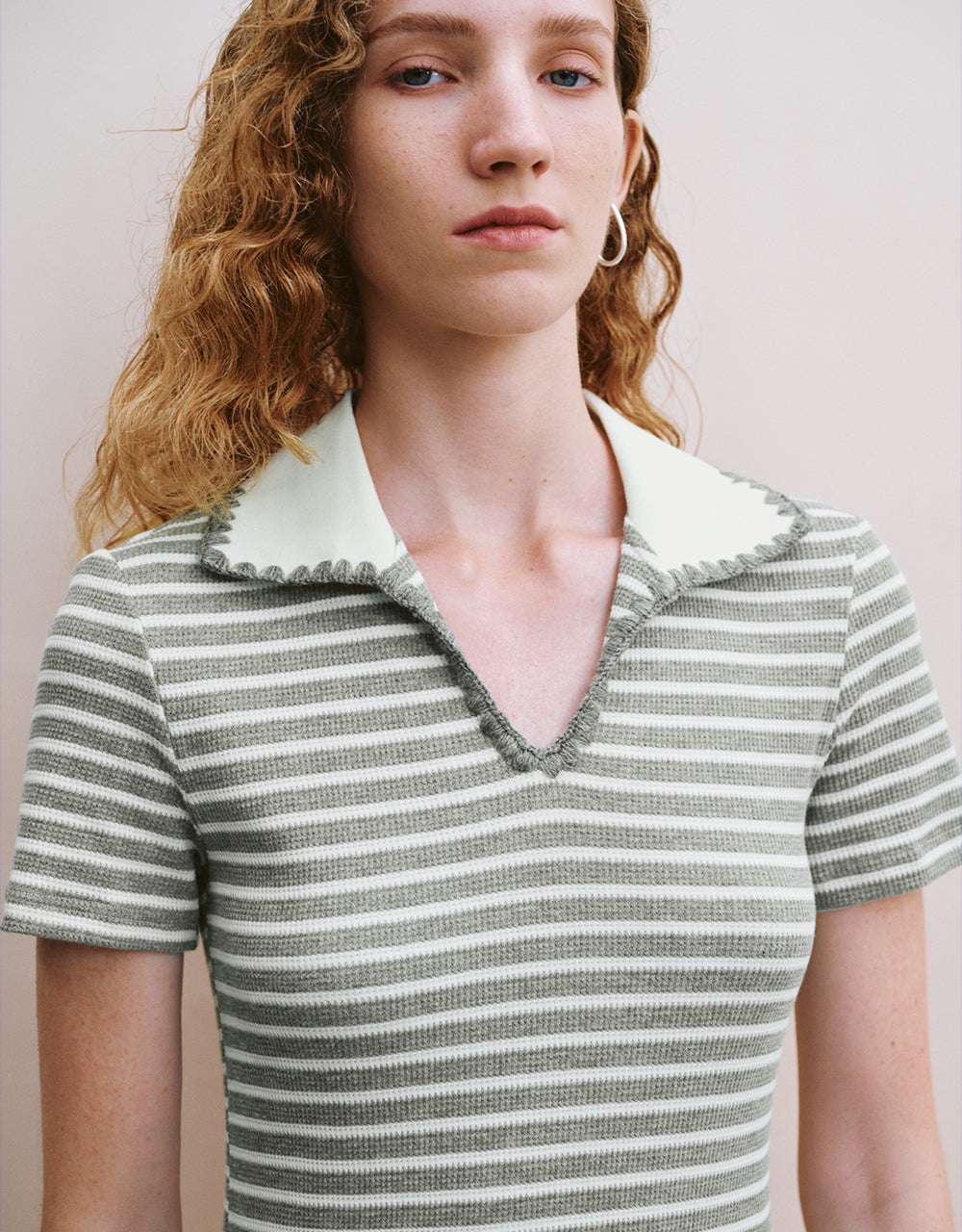 Striped Lapel A-Line Dress