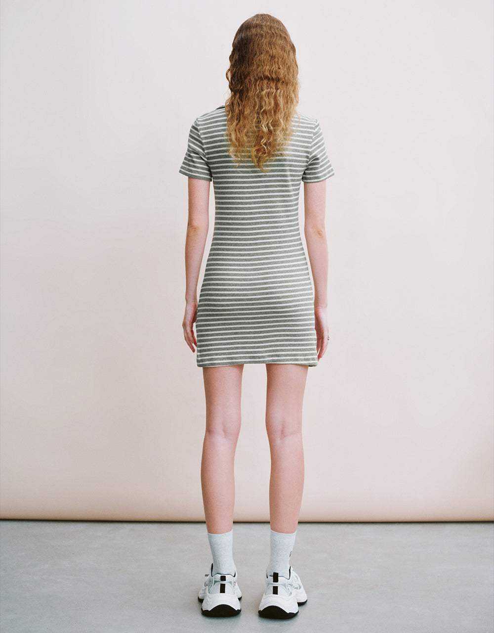 Striped Lapel A-Line Dress