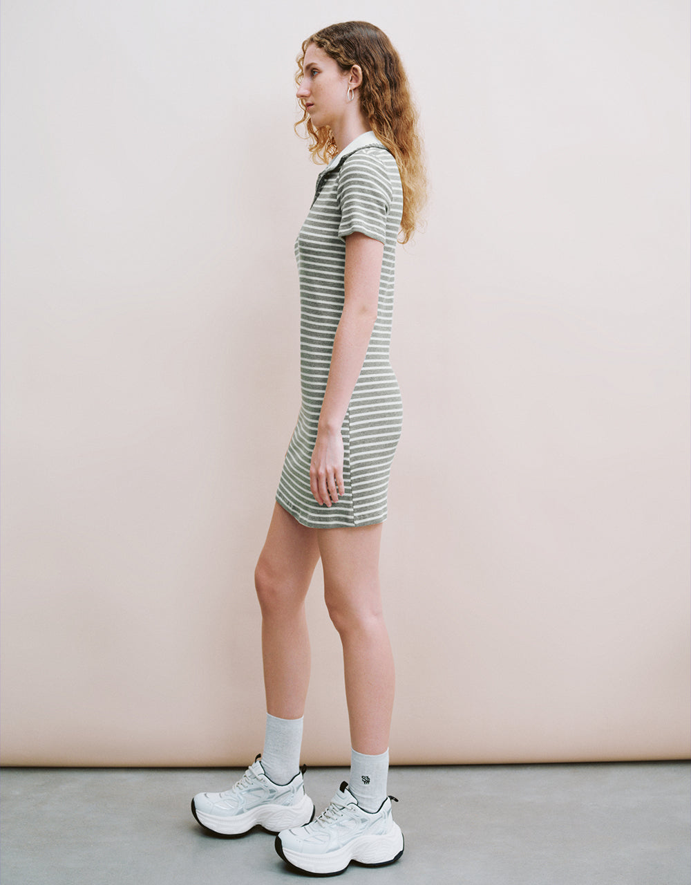 Striped Lapel A-Line Dress