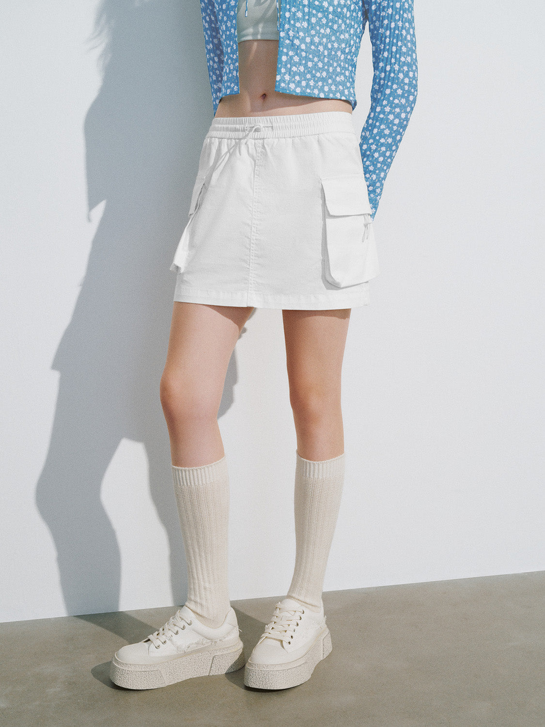 Drawstring Waist Mini Straight Skirt