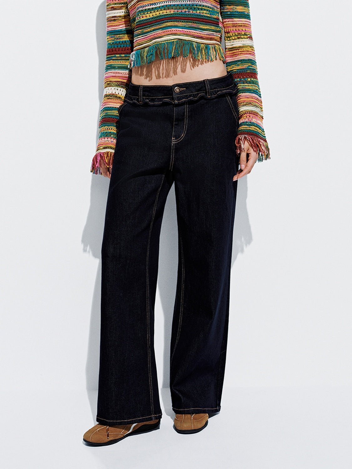 Ruffle Hem Flare Leg Jeans