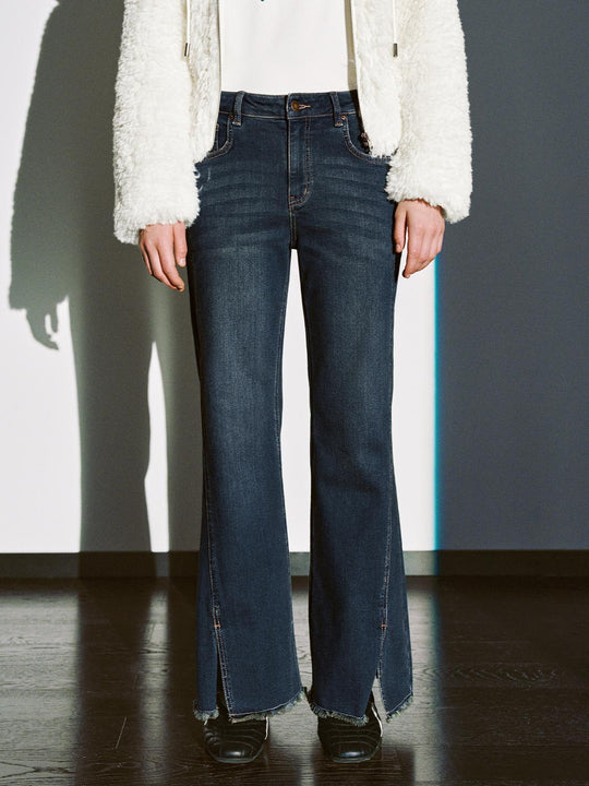Slit Raw Hem Flare Leg Jeans