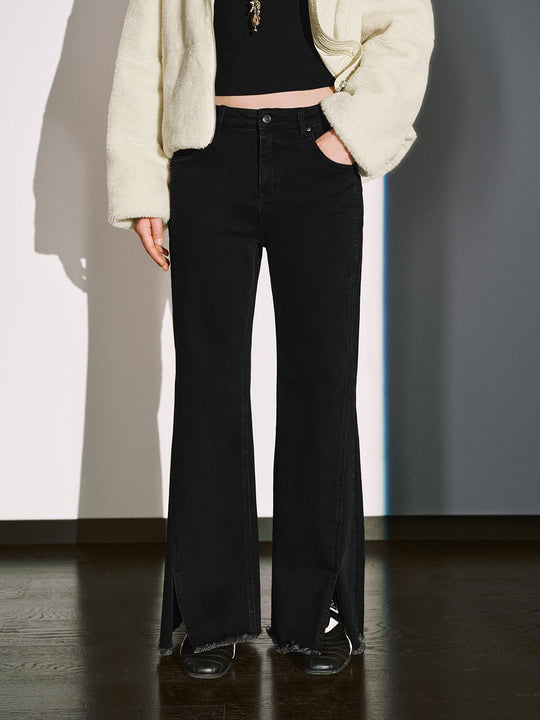 Slit Raw Hem Flare Leg Jeans