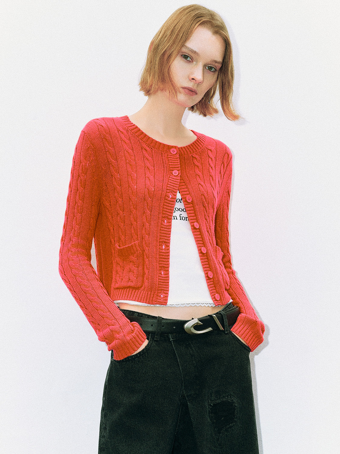 Striped Crew Neck Knitted Cardigan