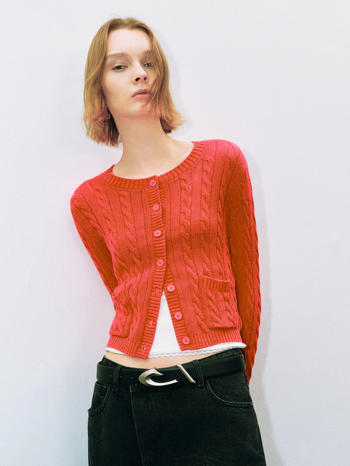 Striped Crew Neck Knitted Cardigan