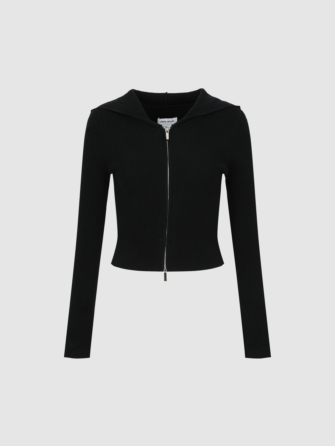 Zipper Front Hooded Skinny Knitted Cardigan