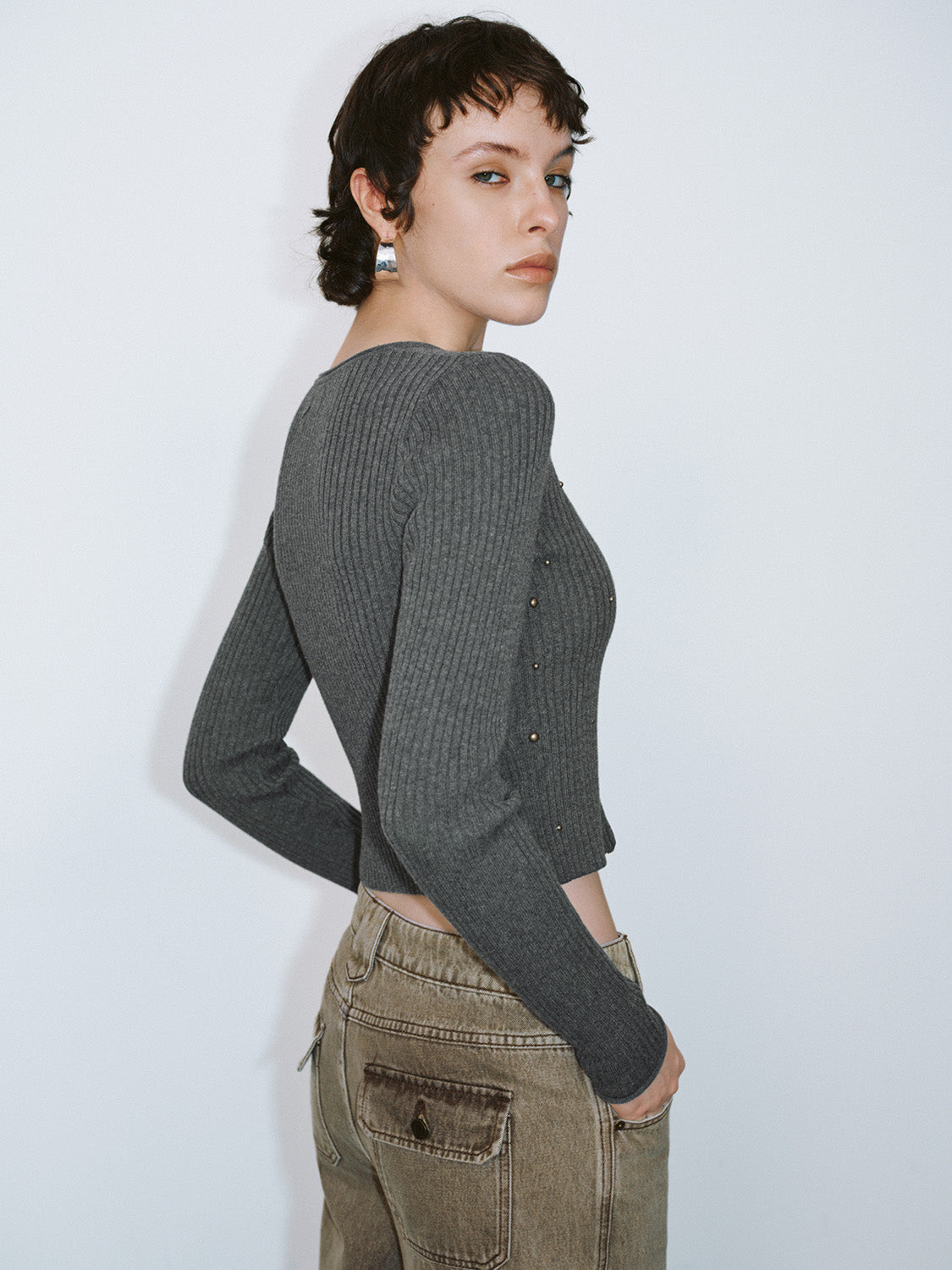 Zipper Front Skinny Knitted Cardigan