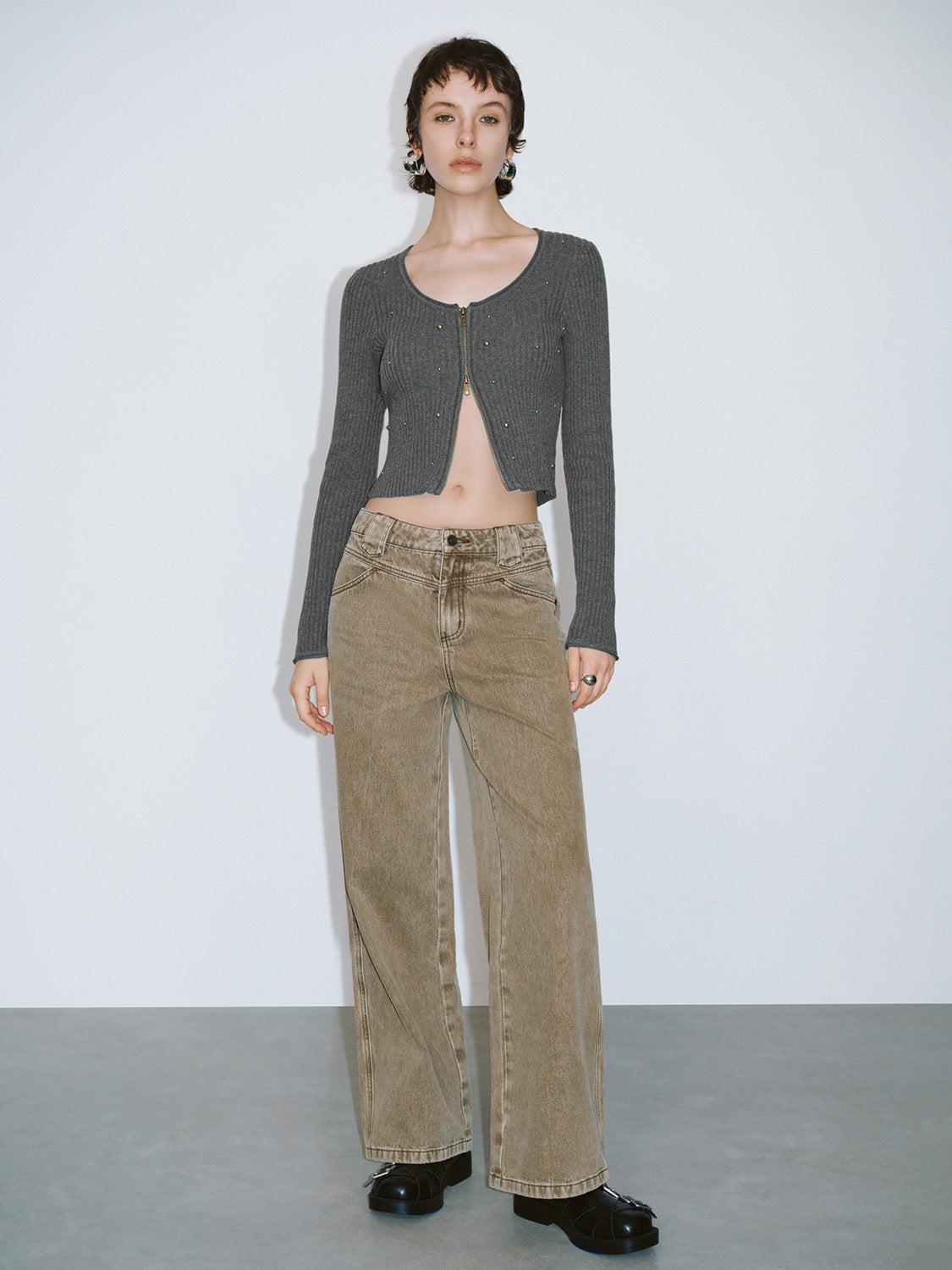 Zipper Front Skinny Knitted Cardigan
