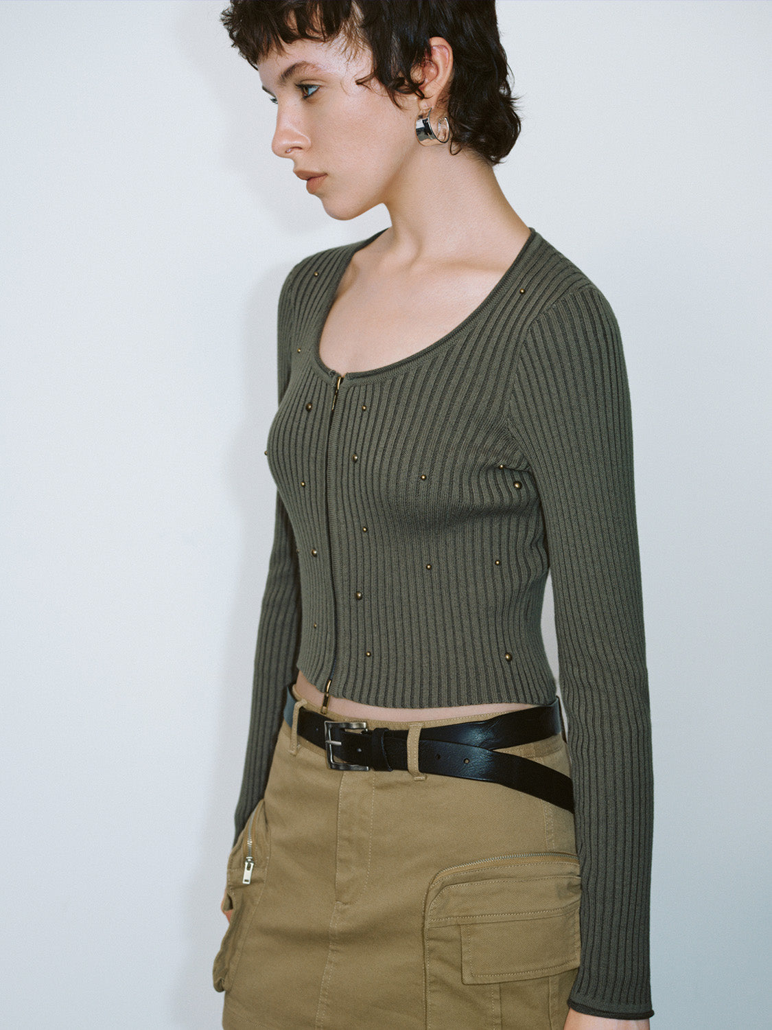 Zipper Front Skinny Knitted Cardigan